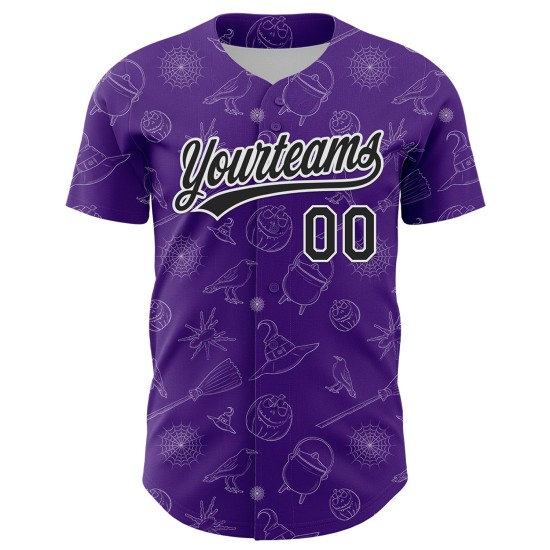 Baseball Authentic Custom Jersey 3D Lila Schwarz-Weiß Halloween Baseball Authentic Custom Jersey 3D Lila Schwarz-Weiß Halloween