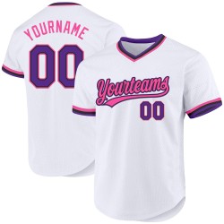 Jersey Weiß Throwback Lila Schwarz-Pink Baseball Custom Authentic