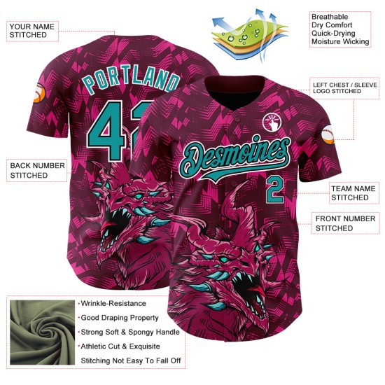 Jersey Tier Teal-Schwarz Muster Authentische Drachen Baseball 3D Design Crimson Custom Jersey Tier Teal-Schwarz Muster Authentische Drachen Baseball 3D Design Crimson Custom