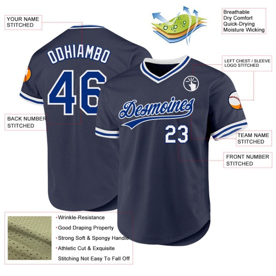 Baseball Authentic Navy Throwback Royal-Weiß Custom Trikot Baseball Authentic Navy Throwback Royal-Weiß Custom Trikot