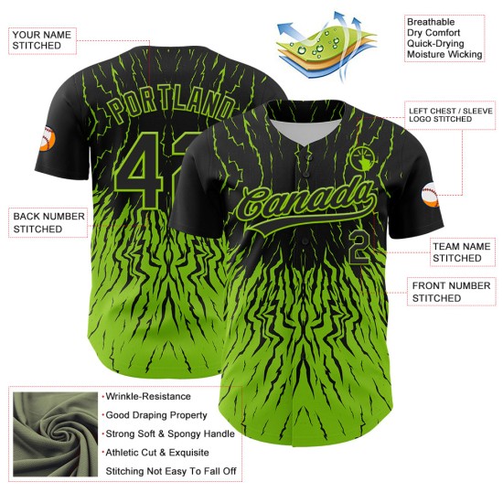 Neon Design Schwarz Benutzerdefinierte 3D Muster Jersey Welle Grün Baseball Neon Design Schwarz Benutzerdefinierte 3D Muster Jersey Welle Grün Baseball