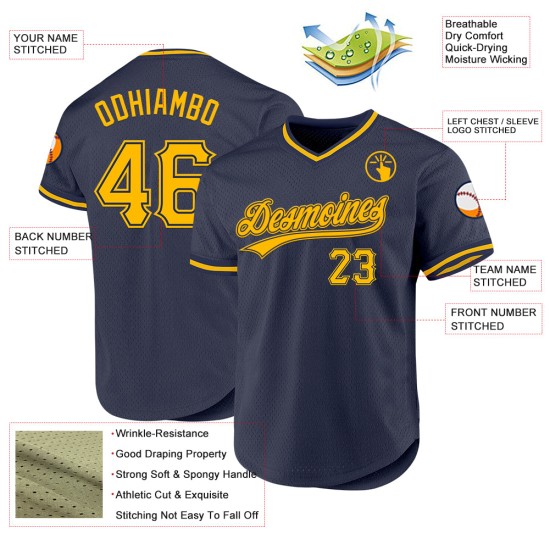 Benutzerdefiniertes Gold Navy Baseball Jersey Authentic Throwback Benutzerdefiniertes Gold Navy Baseball Jersey Authentic Throwback
