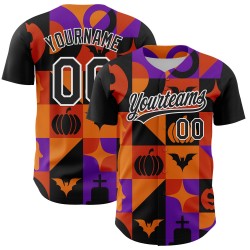 Orange Authentic 3D Halloween Baseball Schwarz-Lila Custom Jersey