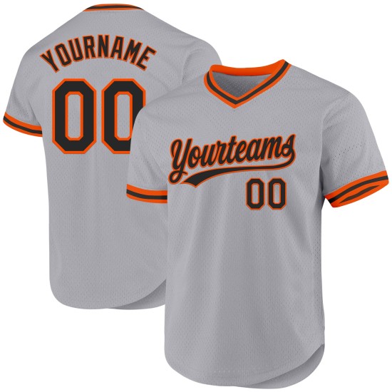 Throwback Jersey Schwarz-Orange Baseball Custom Grau Authentic Throwback Jersey Schwarz-Orange Baseball Custom Grau Authentic