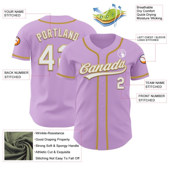 Jersey Light Authentic Weiß-Old Purple Baseball Custom Gold Jersey Light Authentic Weiß-Old Purple Baseball Custom Gold