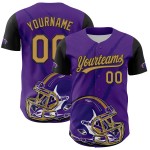 3D Lila Baseball Gold-Schwarze Klaue Custom Jersey Authentischer Footballhelm und altes Tiermuster-Design 3D Lila Baseball Gold-Schwarze Klaue Custom Jersey Authentischer Footballhelm und altes Tiermuster-Design
