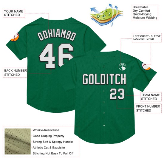 Jersey Kelly Mesh Authentic Throwback Grün Weiß-Schwarz Baseball Custom Jersey Kelly Mesh Authentic Throwback Grün Weiß-Schwarz Baseball Custom