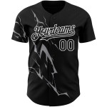Blitz Grau-Weiß Muster Custom Authentic Jersey Baseball Schwarz 3D Design Blitz Grau-Weiß Muster Custom Authentic Jersey Baseball Schwarz 3D Design