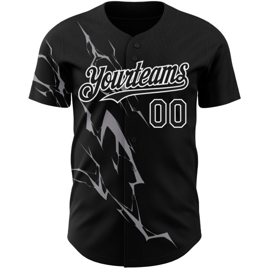 Blitz Grau-Weiß Muster Custom Authentic Jersey Baseball Schwarz 3D Design Blitz Grau-Weiß Muster Custom Authentic Jersey Baseball Schwarz 3D Design