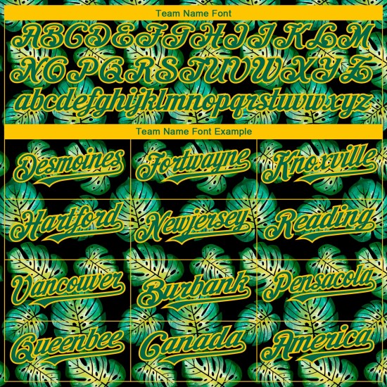 Monstera Jersey Custom Kelly Black Muster Authentisches Baseball Tropisches Grün-Gold 3D-Design Monstera Jersey Custom Kelly Black Muster Authentisches Baseball Tropisches Grün-Gold 3D-Design