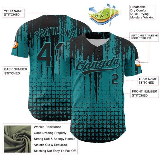 Baseball-Design benutzerdefinierte abstrakte 3D schwarz Jersey Form authentische Teal Muster Baseball-Design benutzerdefinierte abstrakte 3D schwarz Jersey Form authentische Teal Muster