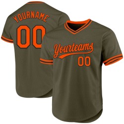 Olivgrün-Orange-Schwarzes Jersey Service Baseball Custom Salut Authentische Throwback To