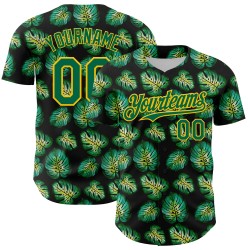 Monstera Jersey Custom Kelly Black Muster Authentisches Baseball Tropisches Grün-Gold 3D-Design