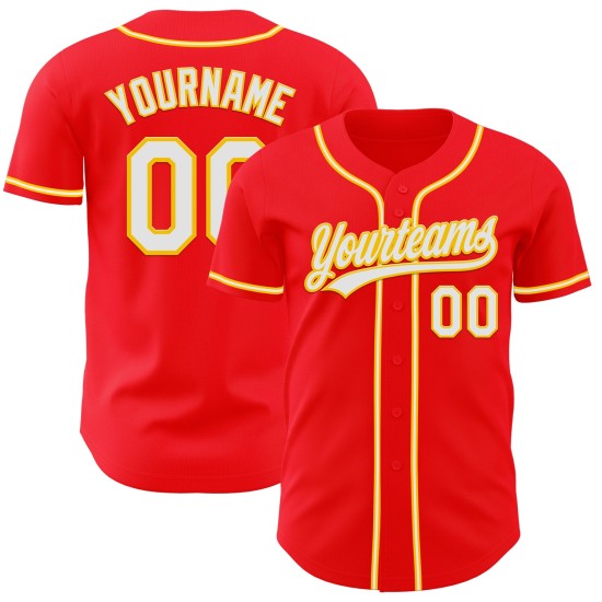 Fire Jersey Weiß-Gelb Authentic Custom Baseball Rot