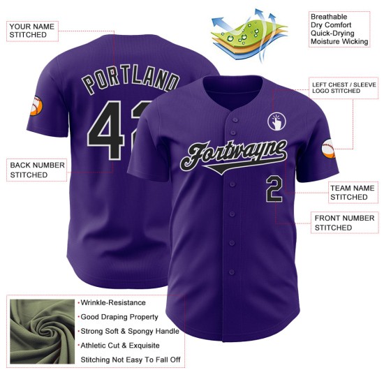 Schwarz-Weiß Authentic Jersey Custom Baseball Lila Schwarz-Weiß Authentic Jersey Custom Baseball Lila