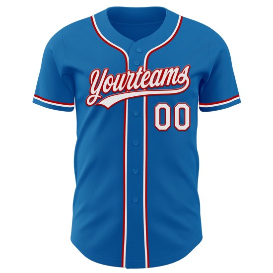 Custom Baseball Trikot Authentic Weiß-Rot Blau Custom Baseball Trikot Authentic Weiß-Rot Blau