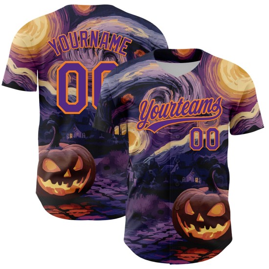 Bay Baseball Halloween Custom Authentic Jersey 3D Lila Orange Bay Baseball Halloween Custom Authentic Jersey 3D Lila Orange