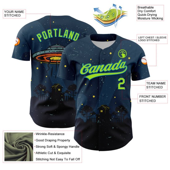 Grün-Blau Neon Benutzerdefinierte Authentische Halloween Navy 3D Jersey Baseball