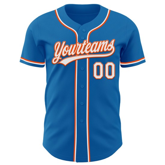 Weiß-Orange Jersey Blau Custom Authentic Baseball Weiß-Orange Jersey Blau Custom Authentic Baseball