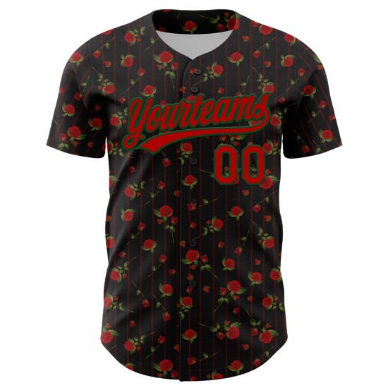 Benutzerdefinierte authentische Muster rot-grün Design Jersey Baseball Gothic schwarz 3D Rose Stil Benutzerdefinierte authentische Muster rot-grün Design Jersey Baseball Gothic schwarz 3D Rose Stil