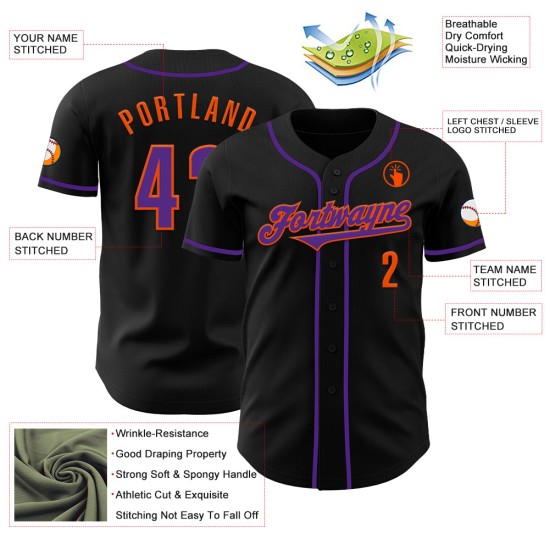 Schwarzes, individuelles, lila-oranges authentisches Baseball-Trikot Schwarzes, individuelles, lila-oranges authentisches Baseball-Trikot