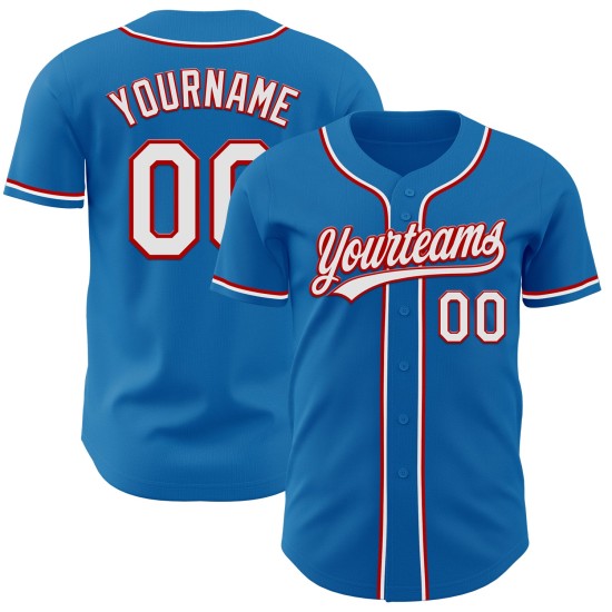 Custom Baseball Trikot Authentic Weiß-Rot Blau Custom Baseball Trikot Authentic Weiß-Rot Blau