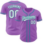 Benutzerdefinierte weiß-blaugrün lila Jersey authentische Medium Baseball Benutzerdefinierte weiß-blaugrün lila Jersey authentische Medium Baseball