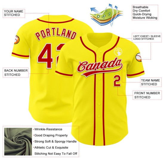 Baseball Gelbes Trikot Rot-Weiß Hell Authentisch Custom Baseball Gelbes Trikot Rot-Weiß Hell Authentisch Custom