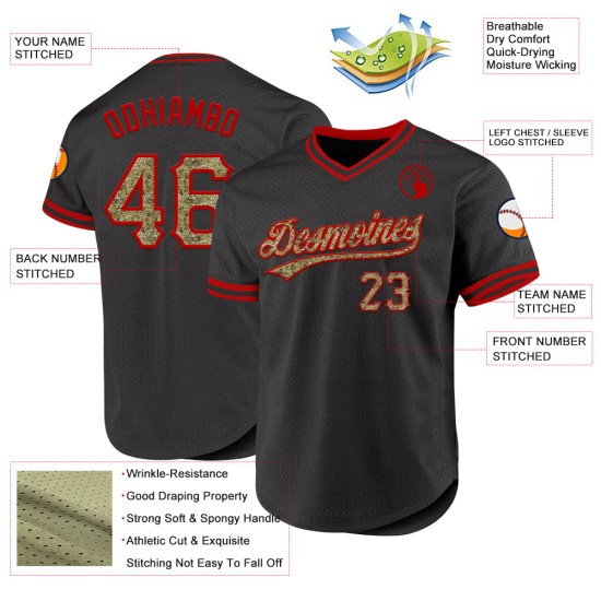 Authentisches Custom Camo-Rot-Trikot Throwback Black Baseball Authentisches Custom Camo-Rot-Trikot Throwback Black Baseball