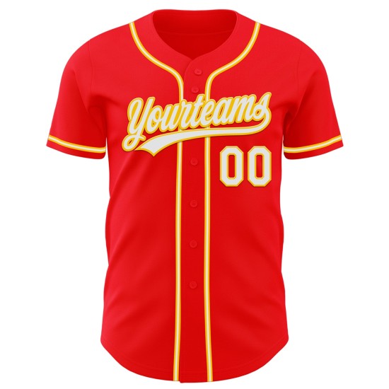 Fire Jersey Weiß-Gelb Authentic Custom Baseball Rot