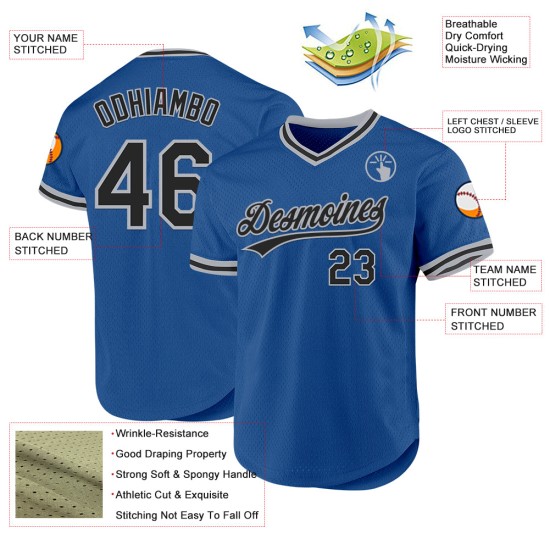 Blaues authentisches schwarz-graues benutzerdefiniertes Throwback-Baseballtrikot Blaues authentisches schwarz-graues benutzerdefiniertes Throwback-Baseballtrikot