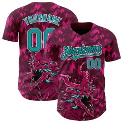 Jersey Tier Teal-Schwarz Muster Authentische Drachen Baseball 3D Design Crimson Custom
