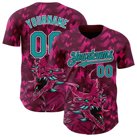 Jersey Tier Teal-Schwarz Muster Authentische Drachen Baseball 3D Design Crimson Custom Jersey Tier Teal-Schwarz Muster Authentische Drachen Baseball 3D Design Crimson Custom