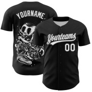 3D Schwarz Weiß-Stahl Halloween Authentic Custom Baseball Grau Jersey