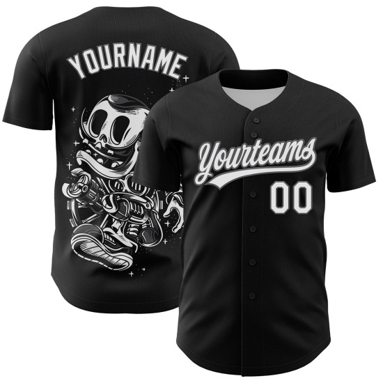 3D Schwarz Weiß-Stahl Halloween Authentic Custom Baseball Grau Jersey 3D Schwarz Weiß-Stahl Halloween Authentic Custom Baseball Grau Jersey