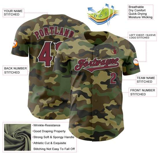 Camo Burgund-Schwarz Authentic Baseball Salute To Service Jersey Custom Camo Burgund-Schwarz Authentic Baseball Salute To Service Jersey Custom