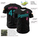 Benutzerdefinierte schwarz 3D Baseball Aqua-Pink Konfetti Design Jersey Muster authentisch Benutzerdefinierte schwarz 3D Baseball Aqua-Pink Konfetti Design Jersey Muster authentisch