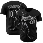 Blitz Grau-Weiß Muster Custom Authentic Jersey Baseball Schwarz 3D Design Blitz Grau-Weiß Muster Custom Authentic Jersey Baseball Schwarz 3D Design