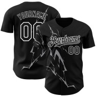 Blitz Grau-Weiß Muster Custom Authentic Jersey Baseball Schwarz 3D Design
