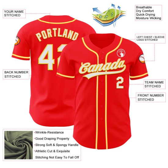 Fire Jersey Weiß-Gelb Authentic Custom Baseball Rot