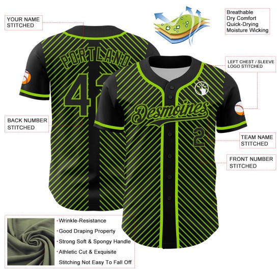 Custom Design Grün Baseball Streifen Authentische Diagonal Jersey 3D Muster Schwarz Custom Design Grün Baseball Streifen Authentische Diagonal Jersey 3D Muster Schwarz