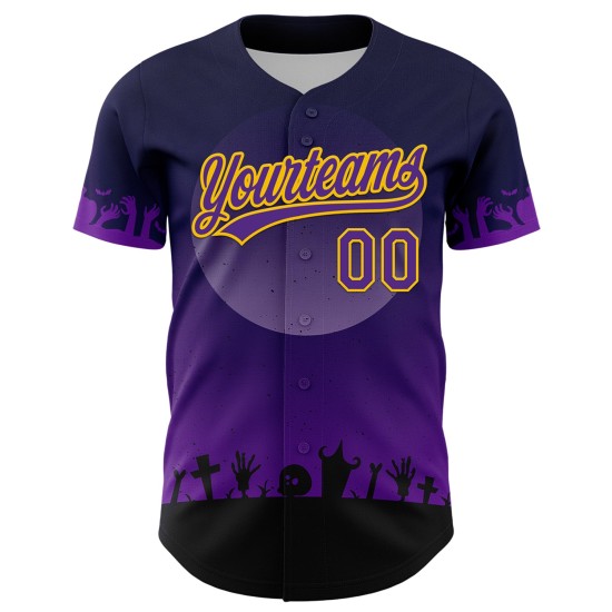 Jersey Totenkopf Custom Lila-Gelb Authentisches Halloween 3D Muster Schwarz Baseball Jersey Totenkopf Custom Lila-Gelb Authentisches Halloween 3D Muster Schwarz Baseball
