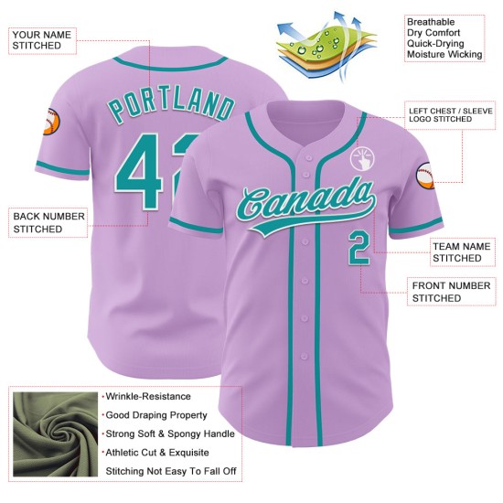 Jersey Authentic Baseball Teal-Weiß Hellviolett Custom Jersey Authentic Baseball Teal-Weiß Hellviolett Custom