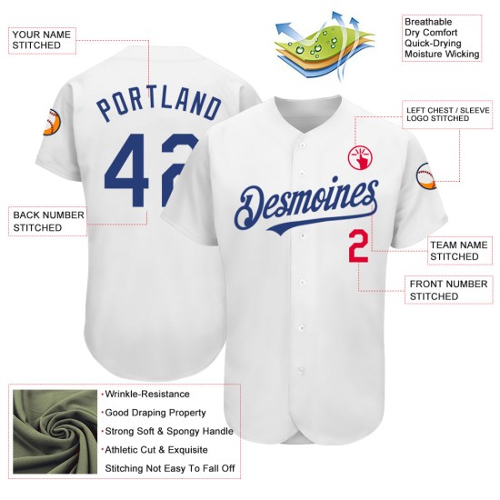 Weißes, individuelles Royal-Rot-Baseball-Authentic-Trikot Weißes, individuelles Royal-Rot-Baseball-Authentic-Trikot