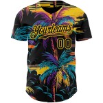 Authentische Schwarz Hawaii Palmen Gelb Custom Design Baseball Muster Jersey Bäume Tropical 3D Authentische Schwarz Hawaii Palmen Gelb Custom Design Baseball Muster Jersey Bäume Tropical 3D