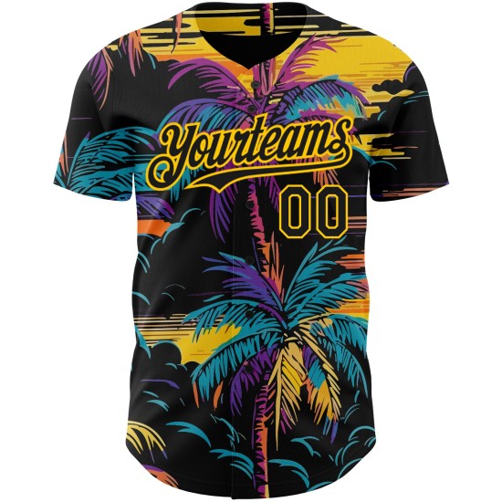 Authentische Schwarz Hawaii Palmen Gelb Custom Design Baseball Muster Jersey Bäume Tropical 3D Authentische Schwarz Hawaii Palmen Gelb Custom Design Baseball Muster Jersey Bäume Tropical 3D