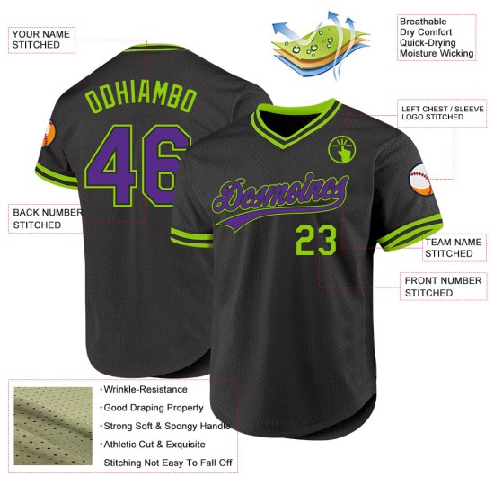 Grün Schwarz Jersey Baseball Throwback Custom Authentic Lila-Neon Grün Schwarz Jersey Baseball Throwback Custom Authentic Lila-Neon