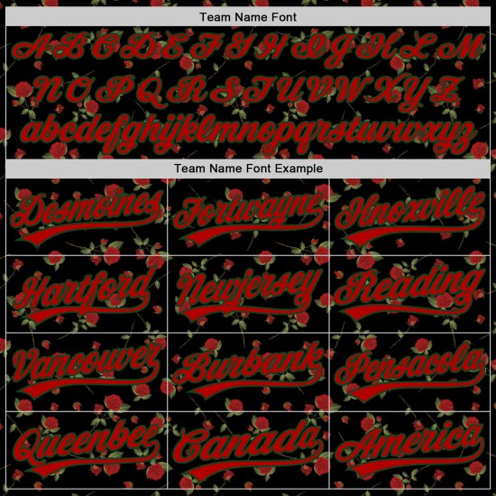 Benutzerdefinierte authentische Muster rot-grün Design Jersey Baseball Gothic schwarz 3D Rose Stil Benutzerdefinierte authentische Muster rot-grün Design Jersey Baseball Gothic schwarz 3D Rose Stil