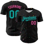 Benutzerdefinierte schwarz 3D Baseball Aqua-Pink Konfetti Design Jersey Muster authentisch Benutzerdefinierte schwarz 3D Baseball Aqua-Pink Konfetti Design Jersey Muster authentisch