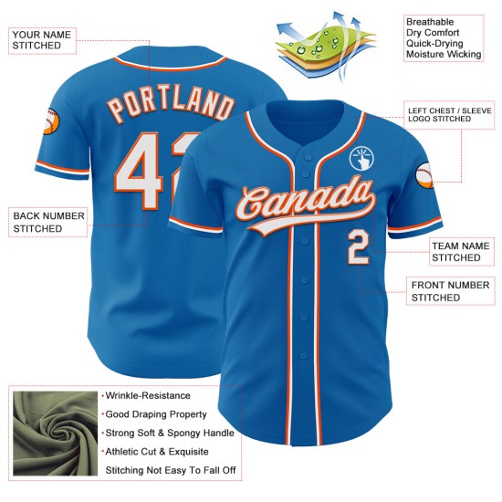 Weiß-Orange Jersey Blau Custom Authentic Baseball Weiß-Orange Jersey Blau Custom Authentic Baseball